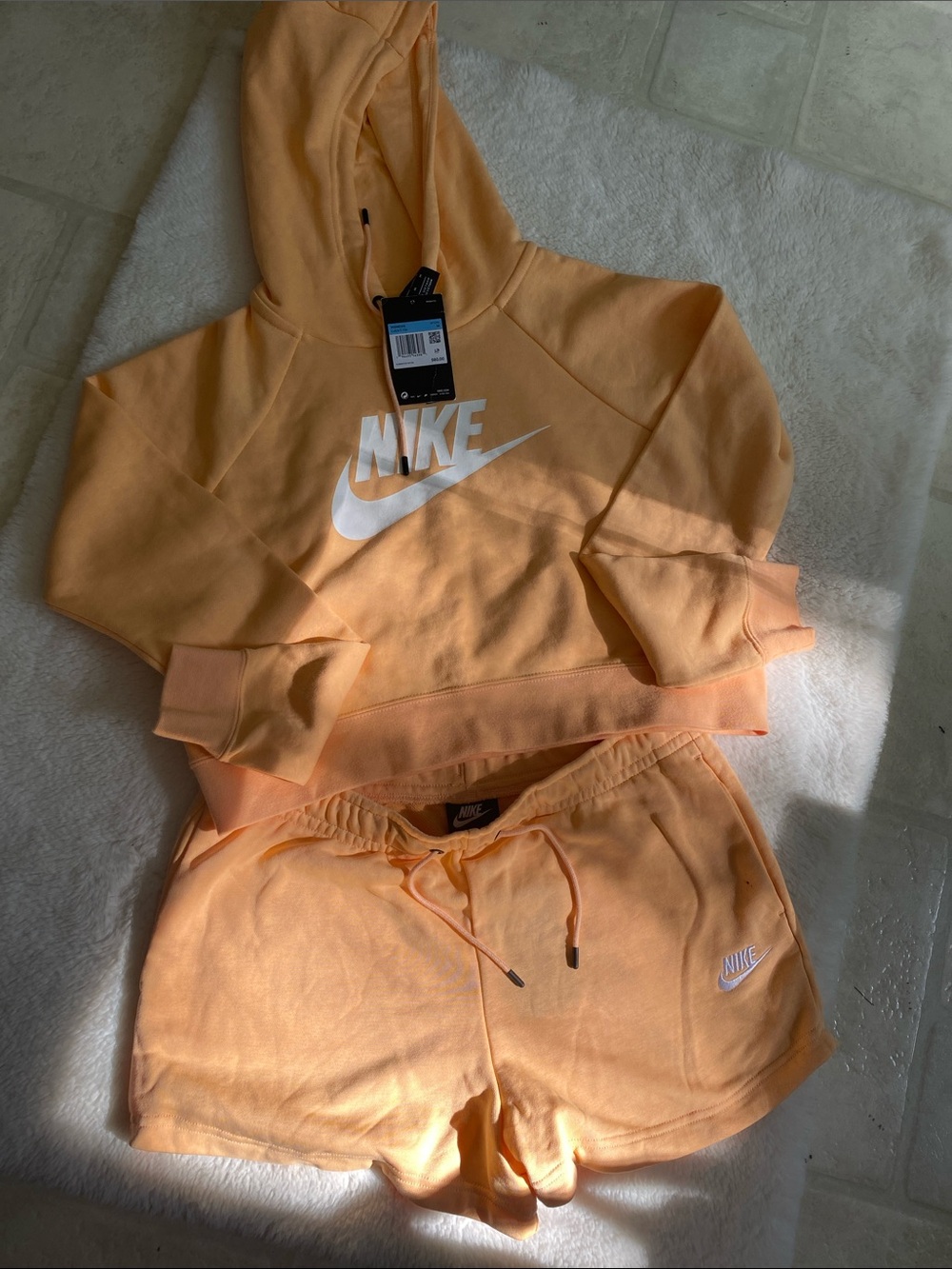Nike Peach Cropped Hoodie and Shorts Set